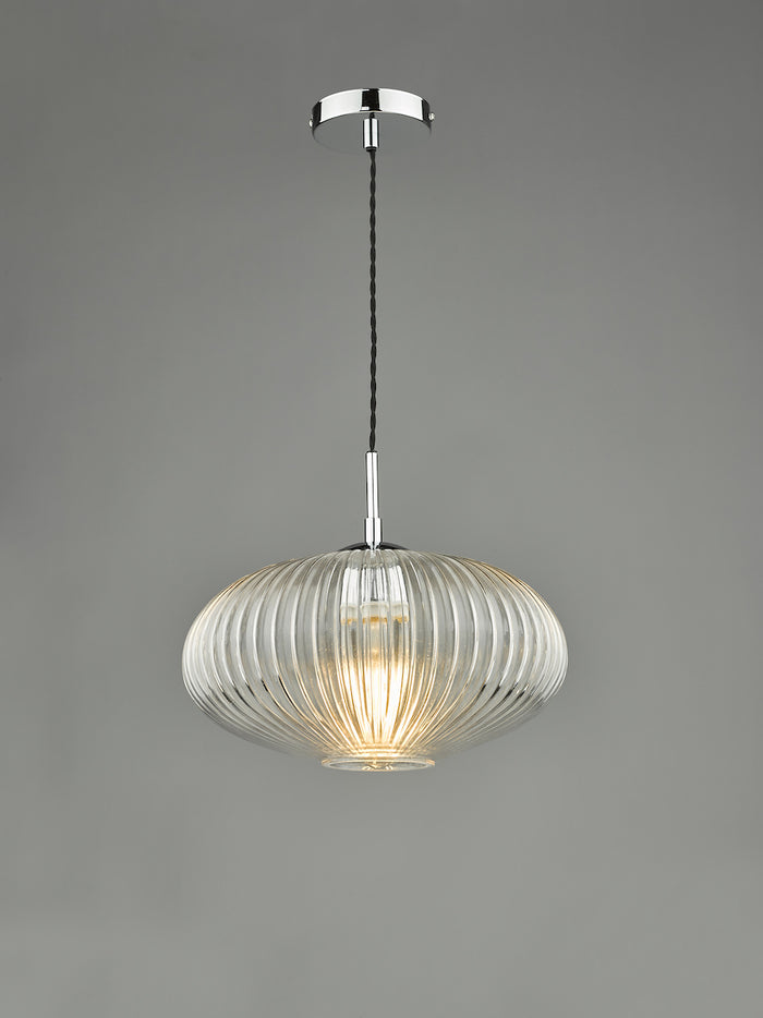 Edmond 1 Light Single Pendant Polished Chrome Ribbed Glass<br>Ribbed Glass