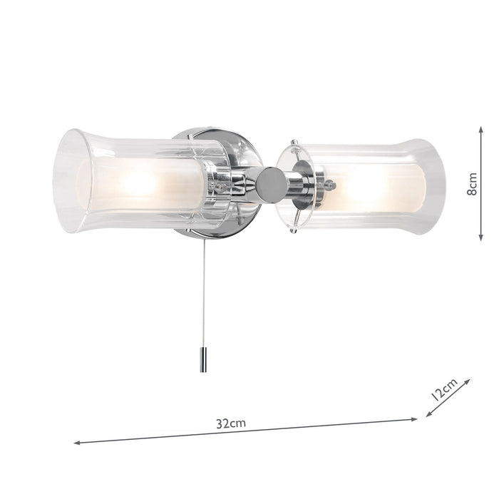 Elba Bathroom 2 Light Wall Light Polished Chrome Glass IP44Polished Chrome
