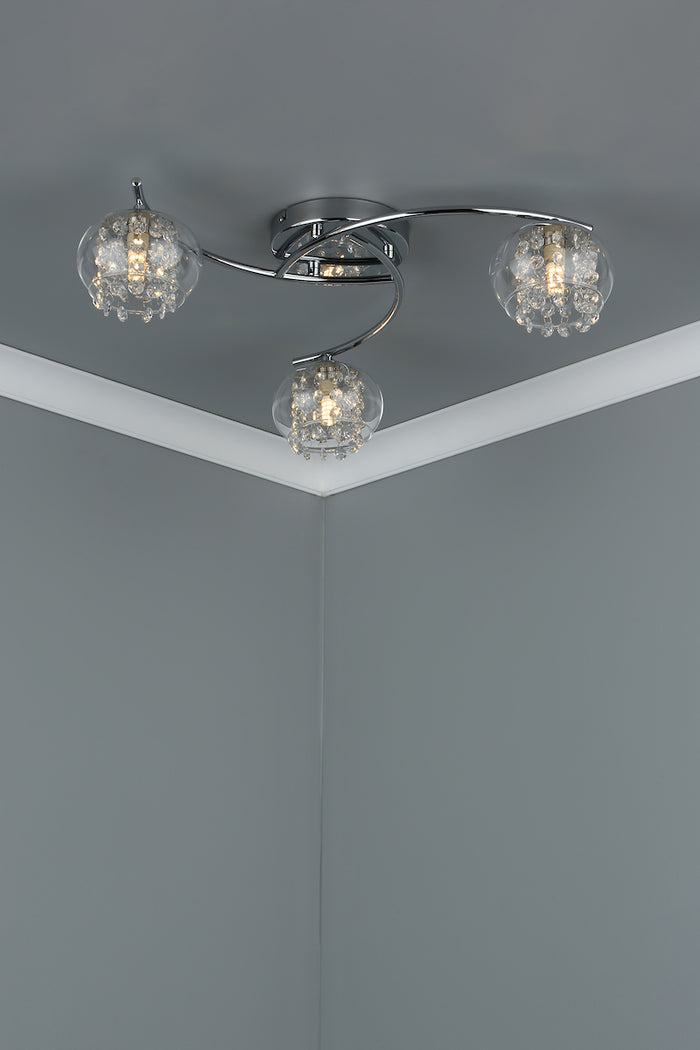 Elma 3 Light Semi Flush Polished Chrome Glass<br>Polished Chrome