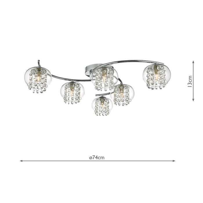 Elma 6 Light Semi Flush Polished Chrome & Crystal<br>Polished Chrome