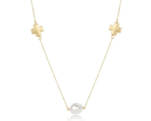 enewton: 15" choker signature cross admire simplicity chain gold - pearl