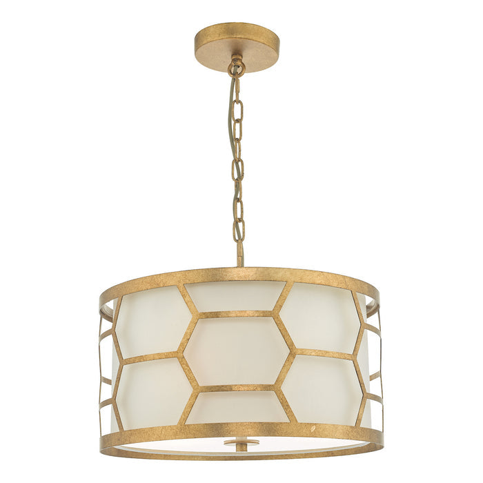 Epstein 3 Light Pendant Gold With Ivory Shade<br>Distressed Gold Leaf