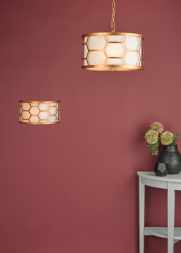 Epstein 3 Light Pendant Gold With Ivory Shade<br>Distressed Gold Leaf