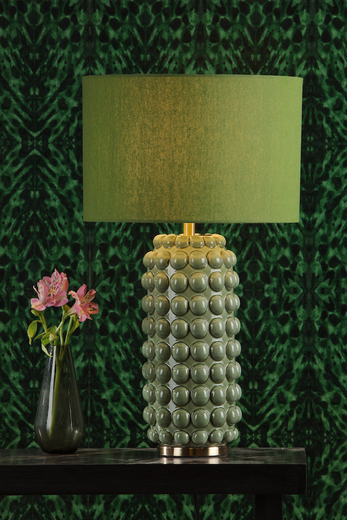 Etzel Table Lamp Green Satin Brass With Shade <br>Green
