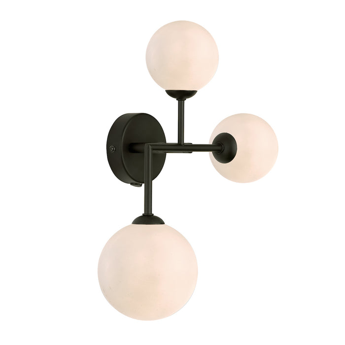 Euan 3 Light Wall/Flush Light Black & Opal Glass<br>Matt Black