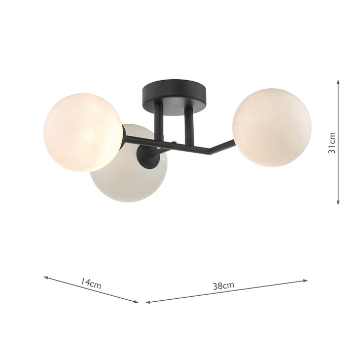 Euan 3 Light Wall/Flush Light Black & Opal Glass<br>Matt Black