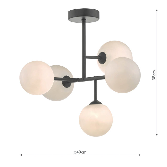 Euan 5 Light Semi Flush Black & Opal Glass<br>Matt Black