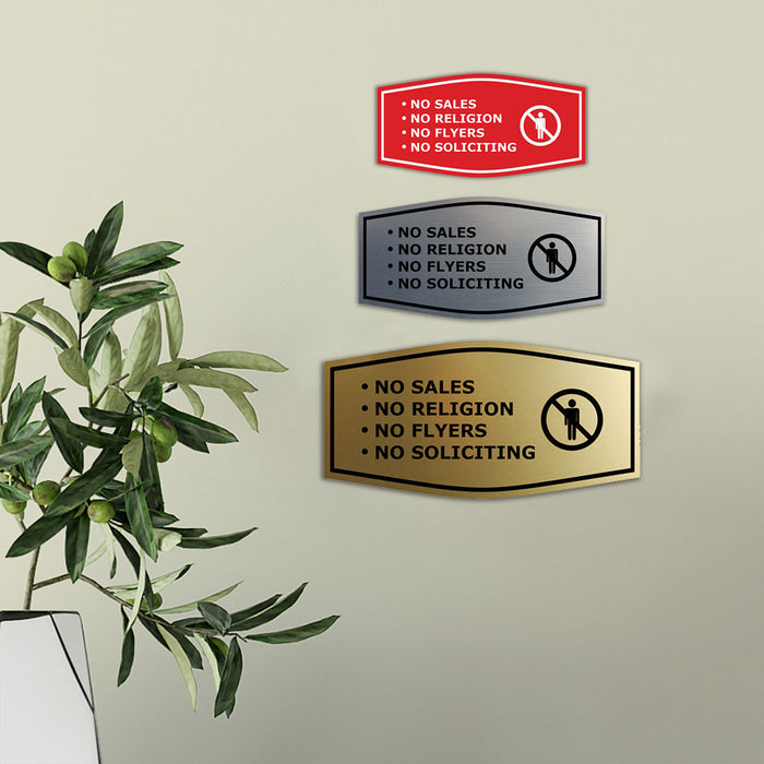 Fancy No Sales, No Religion, No Flyers, No Soliciting Wall or Door Sign