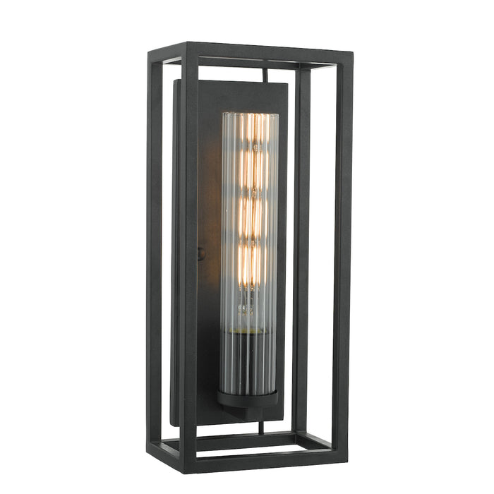 Felipe Wall Light Black & Ribbed Glass<br>Matt Black
