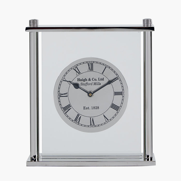 Freestanding Silver and Glass Table Clock