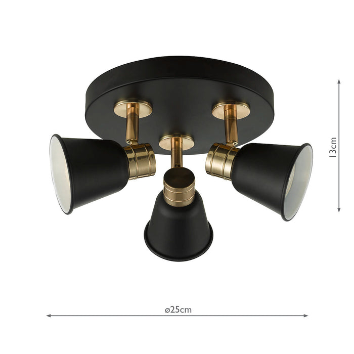 Fry 3 Light Plate Spotlight Black & Rose Gold<br>Matt Black