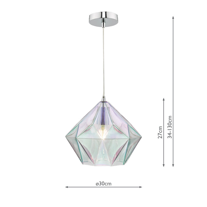 Gaia Iridised Glass & Polished Chrome Pendant<br>Iridised Glass