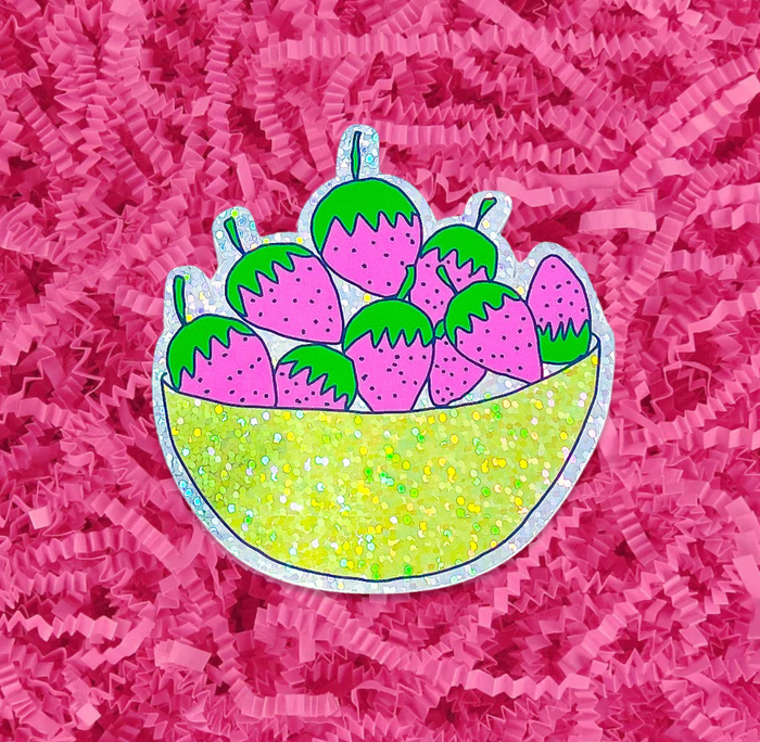 Glitter Strawberry Bowl Sticker