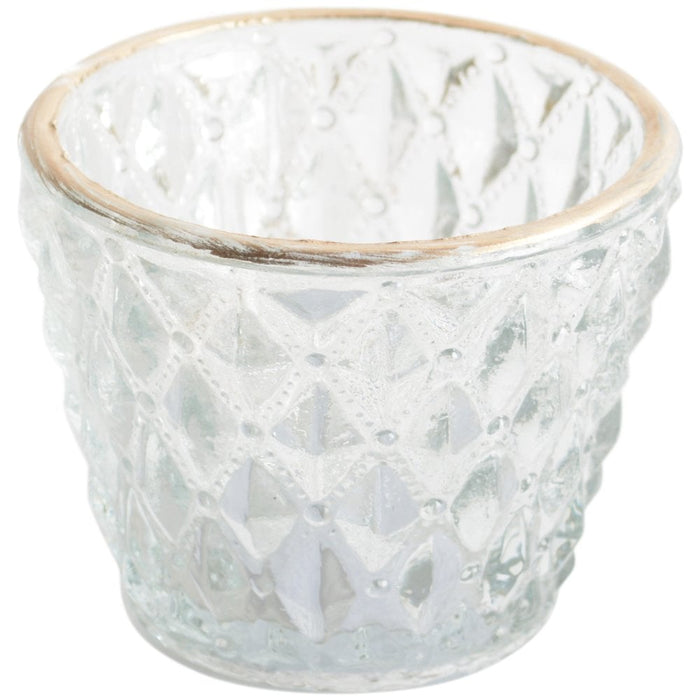 Grand Illusions - Tealight Holder Pressed Diamond w/ Gold Rim
