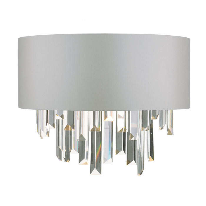 Halle 2 Light Wall Light Grey Shade & Crystal<br>Grey