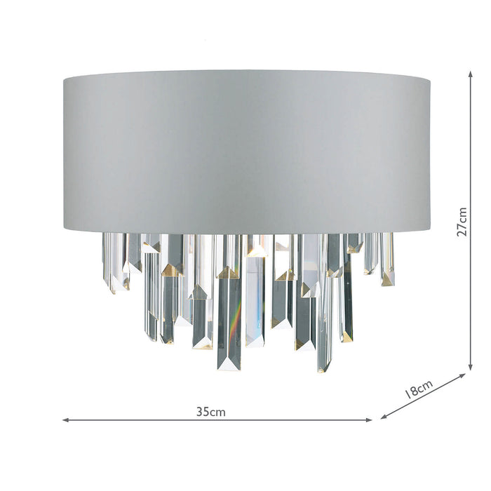 Halle 2 Light Wall Light Grey Shade & Crystal<br>Grey