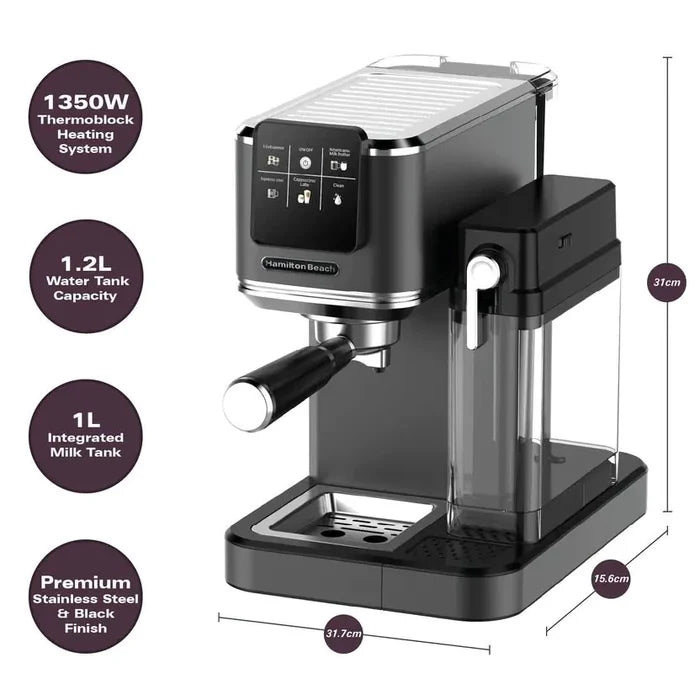 Hamilton Beach HBC7210B BaristaPro+ Touch 8-in-1 Espresso Machine - Black
