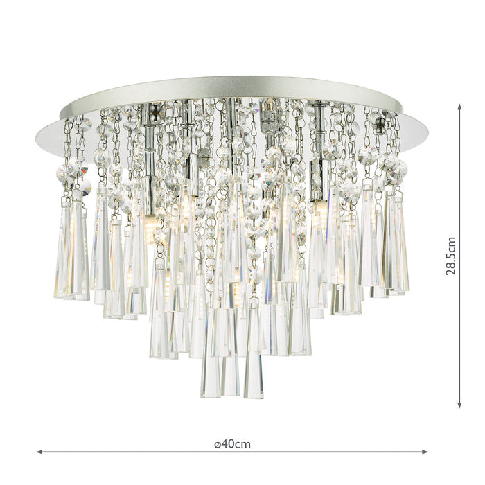 Iclyn 5 Light Flush Polished Chrome Crystal<br>Polished Chrome