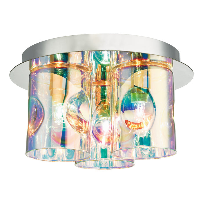Inter 3 Light Flush Pol Chrome & Iridised Glass<br>Polished Chrome