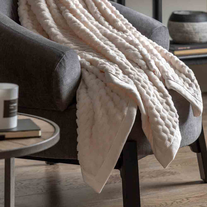 Jacquard Velvet Knitted Throw Natural