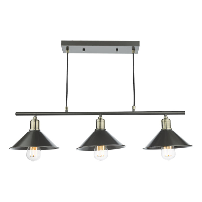 Jalen 3 Light Bar Pendant Graphite Antique Brass<br>Matt Grey