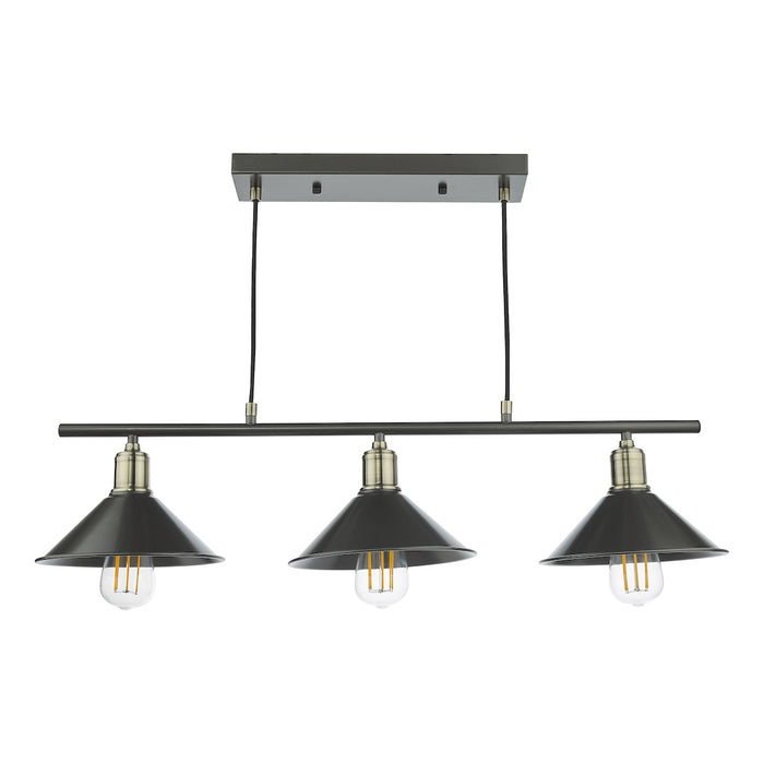 Jalen 3 Light Bar Pendant Graphite Antique Brass<br>Matt Grey