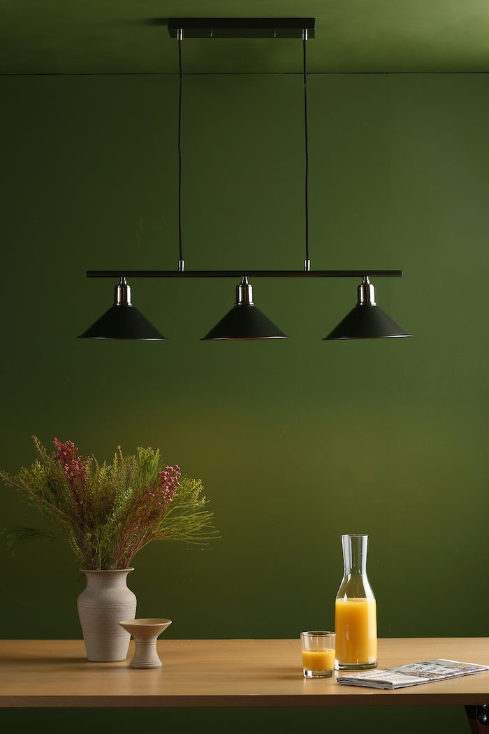 Jalen 3 Light Bar Pendant Graphite Antique Brass<br>Matt Grey