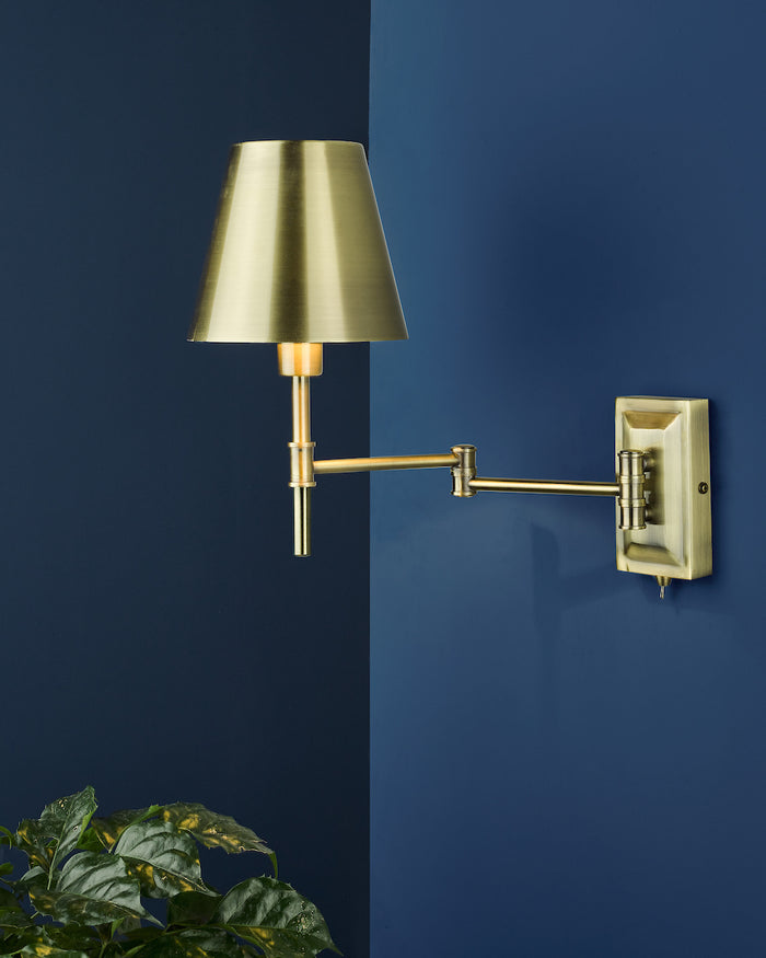 Kensington 1 Light Swing Arm Wall Light Antique Brass<br>Antique Brass