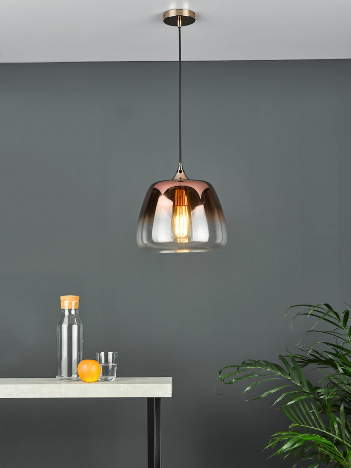 Klaxon 1 Light Pendant Ombre Copper Glass<br>Copper Glass