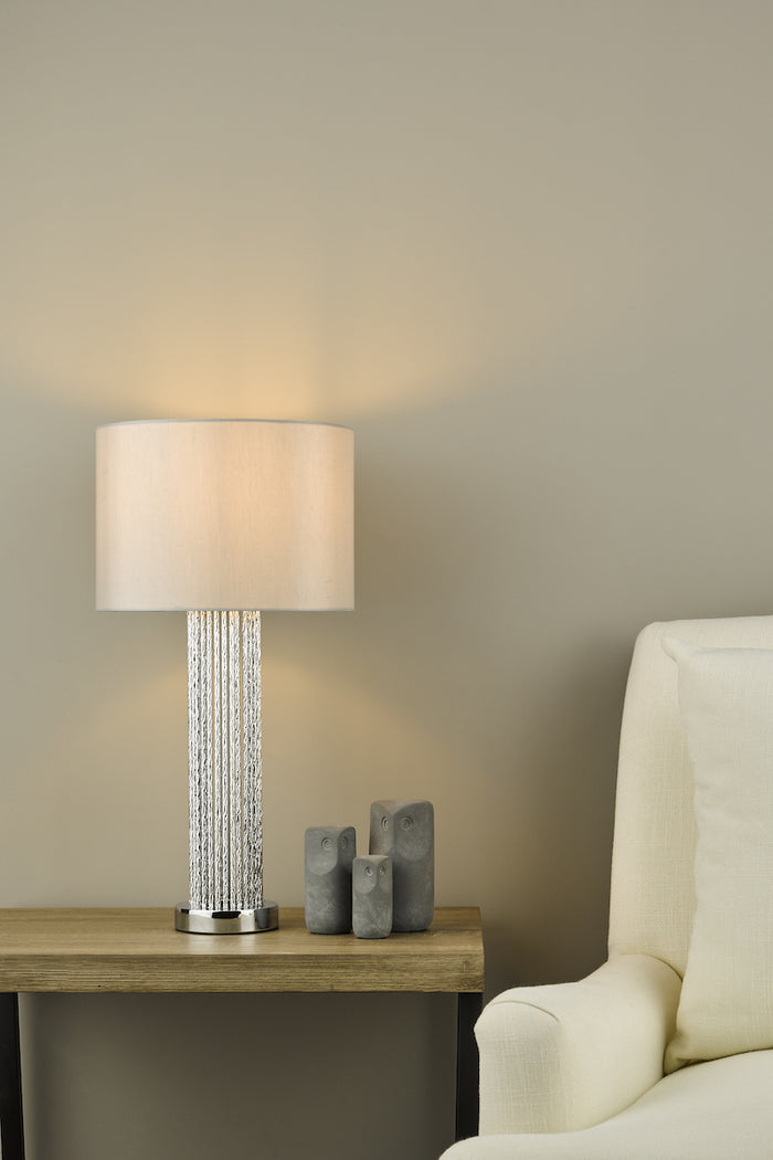 Lazio Table Lamp Polished Chrome Silver Rod With Faux Silk Shade <br>Satin Silver