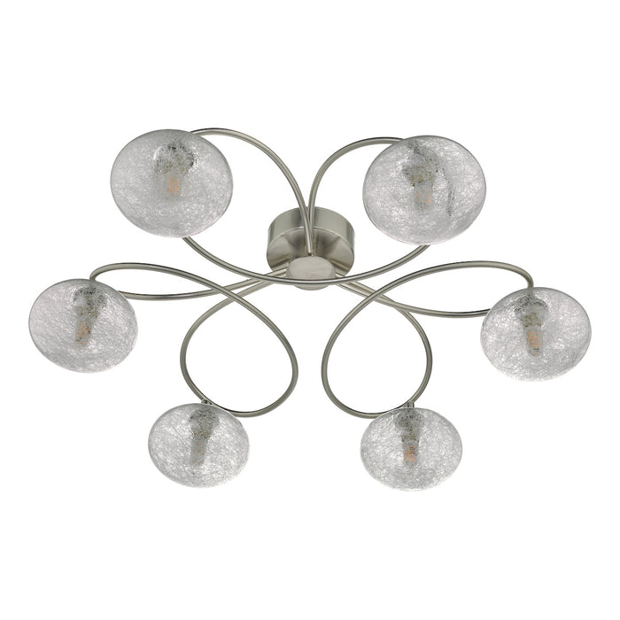 Leysha 6 Light Semi Flush Satin Nickel & Glass<br>Satin Nickel