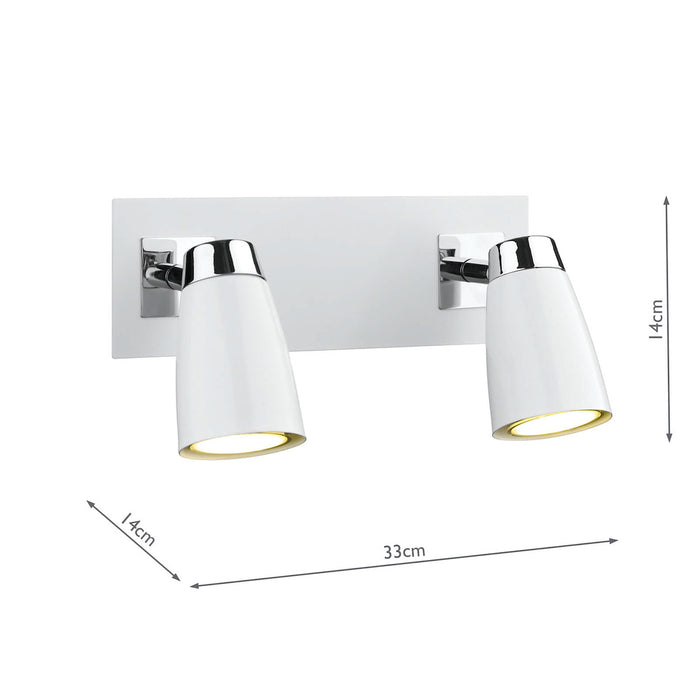 Loft 2 Light Wall Spotlight Matt White Polished Chrome<br>Matt White