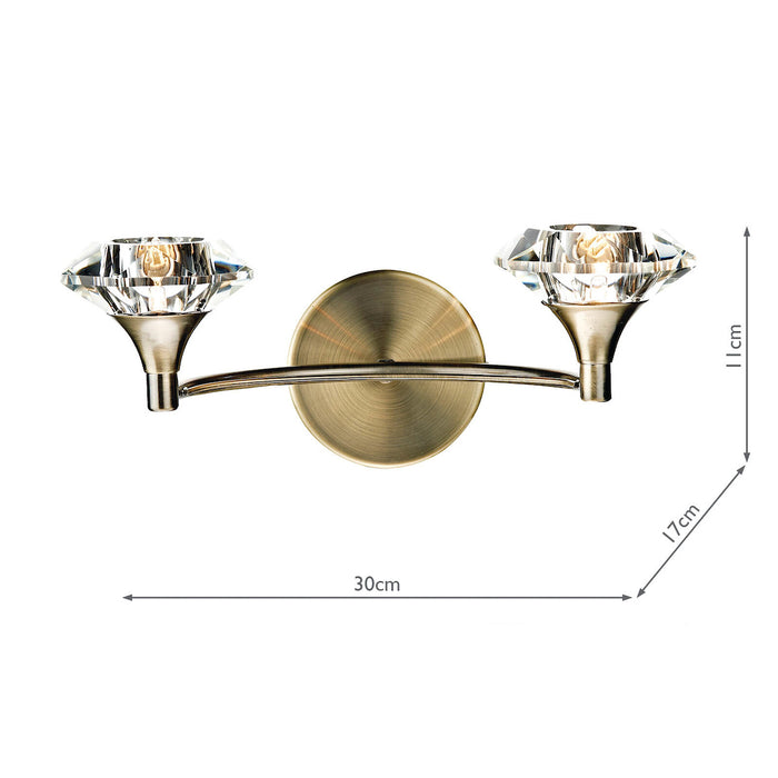 Luther 2 Light Wall Light Antique Brass Crystal<br>Antique Brass