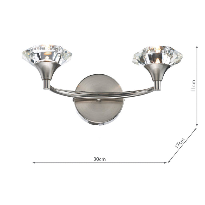 Luther 2 Light Wall Light Satin Chrome Crystal<br>Satin Chrome