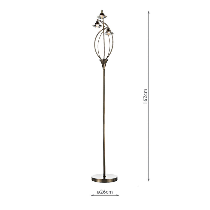 Luther 3 Light Floor Lamp Antique Brass Crystal<br>Antique Brass