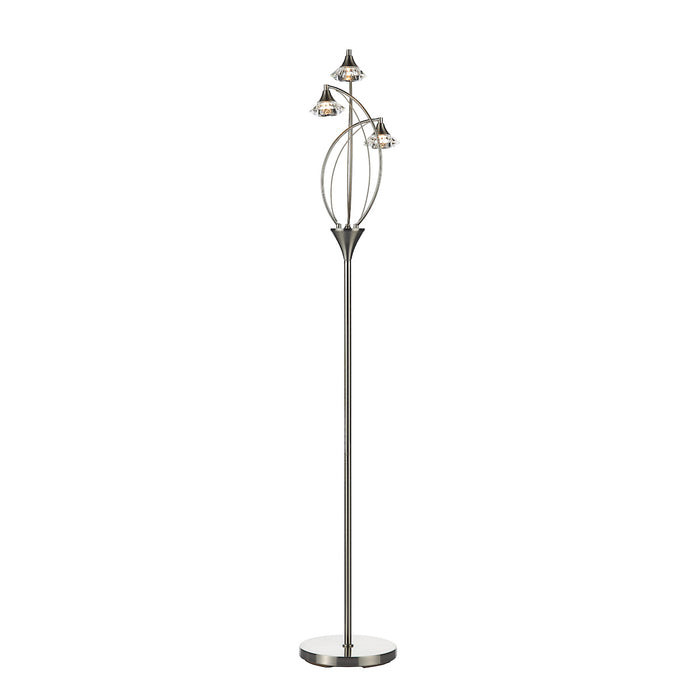 Luther 3 Light Floor Lamp Satin Chrome Crystal<br>Satin Chrome