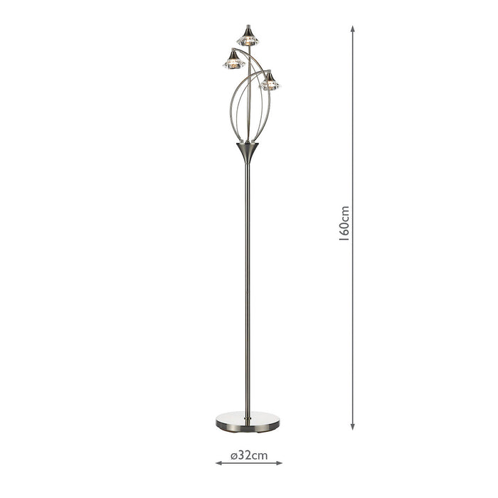 Luther 3 Light Floor Lamp Satin Chrome Crystal<br>Satin Chrome