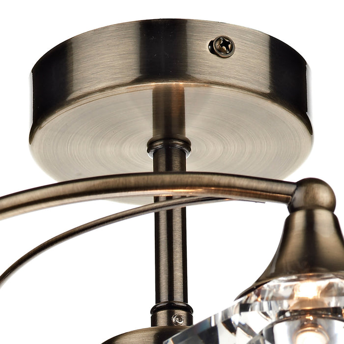 Luther 4 Light Semi Flush Antique Brass Crystal<br>Antique Brass