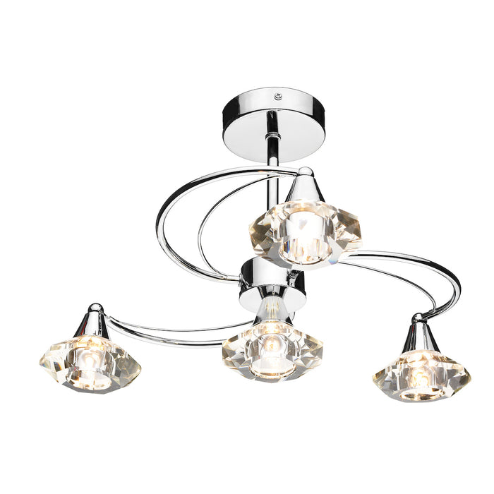 Luther 4 Light Semi Flush Polished Chrome Crystal<br>Polished Chrome