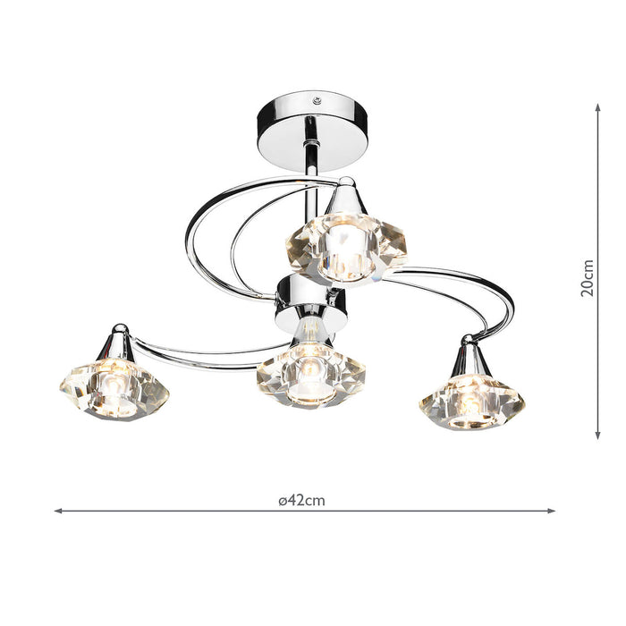 Luther 4 Light Semi Flush Polished Chrome Crystal<br>Polished Chrome