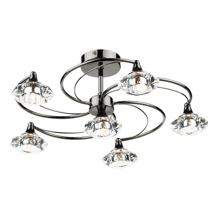 Luther 6 Light Semi Flush Black Chrome Crystal<br>Polished Black Chrome