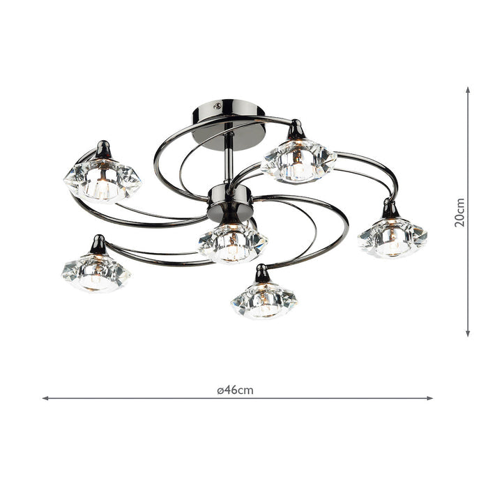 Luther 6 Light Semi Flush Black Chrome Crystal<br>Polished Black Chrome
