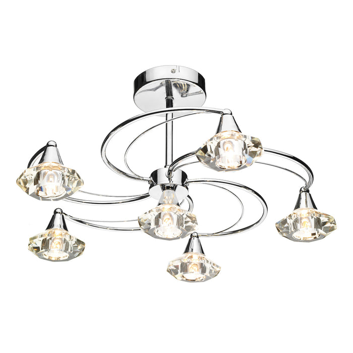 Luther 6 Light Semi Flush Polished Chrome Crystal<br>Polished Chrome