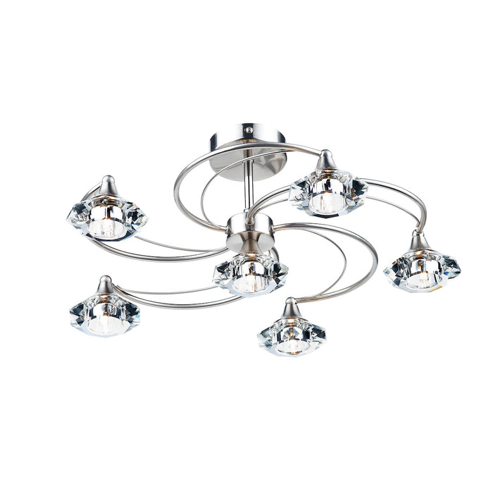 Luther 6 Light Semi Flush Satin Chrome Crystal<br>Satin Chrome