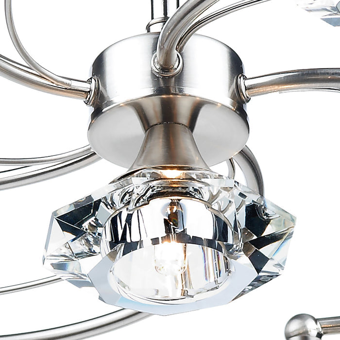 Luther 6 Light Semi Flush Satin Chrome Crystal<br>Satin Chrome