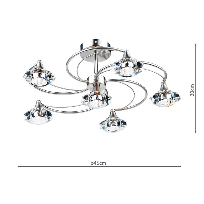 Luther 6 Light Semi Flush Satin Chrome Crystal<br>Satin Chrome