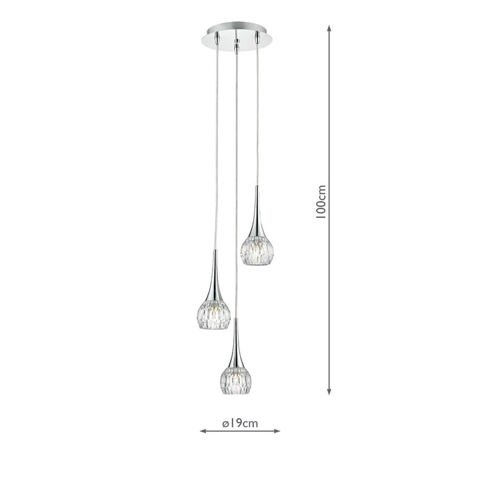 Lyall 3 Light Pendant Polished Chrome Glass<br>Polished Chrome