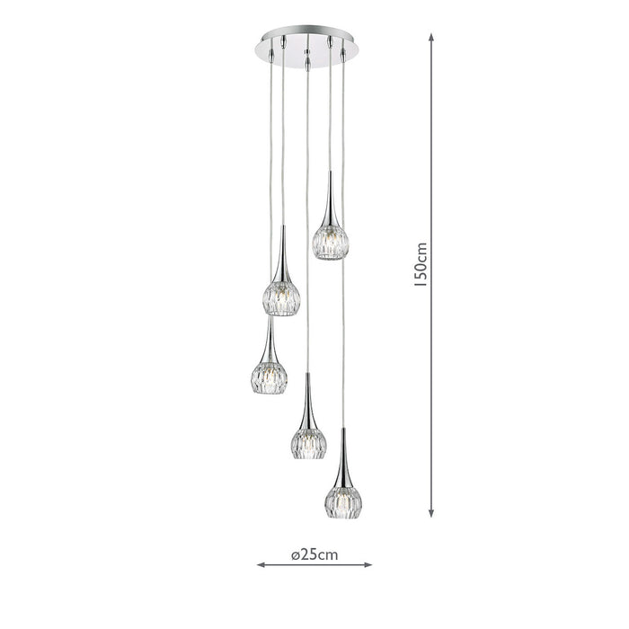 Lyall 5 Light Pendant Polished Chrome Glass<br>Polished Chrome