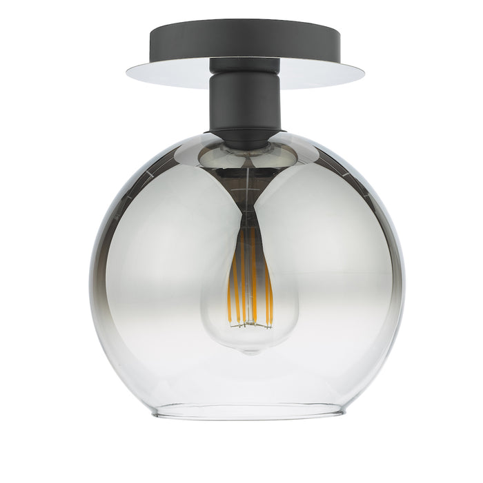 Lycia 1 Light Semi Flush Matt Black Ombre Smoked Glass<br>Matt Black
