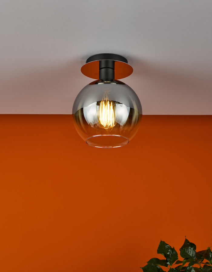 Lycia 1 Light Semi Flush Matt Black Ombre Smoked Glass<br>Matt Black